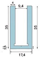 Profil large U9L alu mat velours 2m50 avec 1 embout