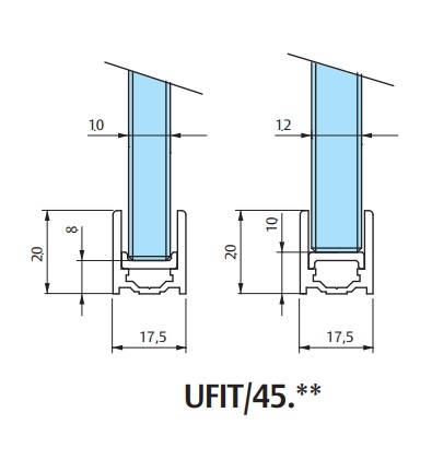 Profil U-fit chromé brillant 3000mm pour verre 10 et 12mm - UFIT4513